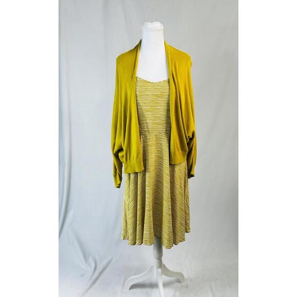 Old Navy Dresses & Skirts - Old Navy Sz XL Mustard Striped Spaghetti Strap Dress And Cardigan Earthy Summer